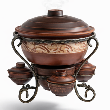 Садж "Макітра" 4 л різьблений білений з соусницями s00264 фото