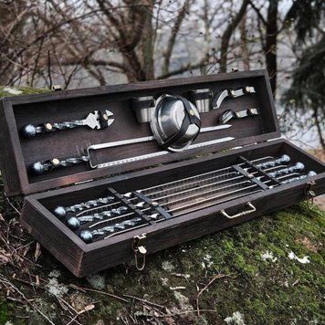 Набір шампурів "Кований" у деревʼяному кейсі sh00139 фото