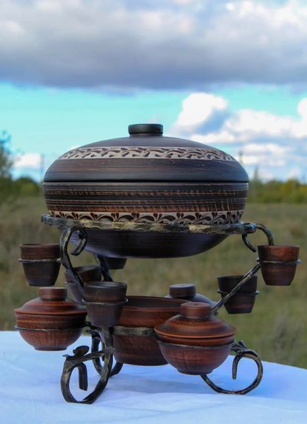 Садж "Етно" 3,5 л ангоб з чарками та соусницями s00271 фото