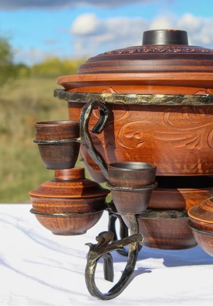 Садж &laquo;Макітра&raquo; 4 л різьблений з чарками та соусницями s00272 фото